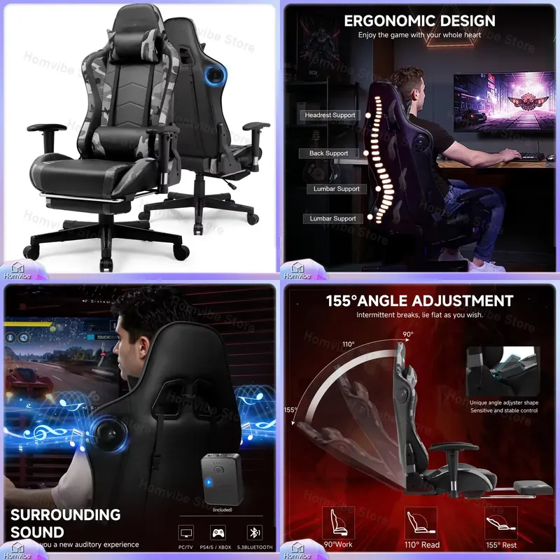 Ergonomic Gaming Chair with Bl - Bluetooth Speaker ulasan dan harga